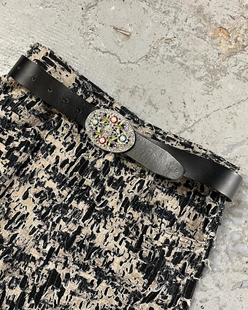 2000s Dolce & Gabbana Ornament Flowers Buckle Black Leather Belt uNOwnMp 0