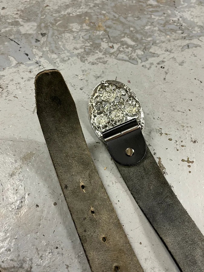 2000s Dolce & Gabbana Ornament Flowers Buckle Black Leather Belt uNOwnMp 3