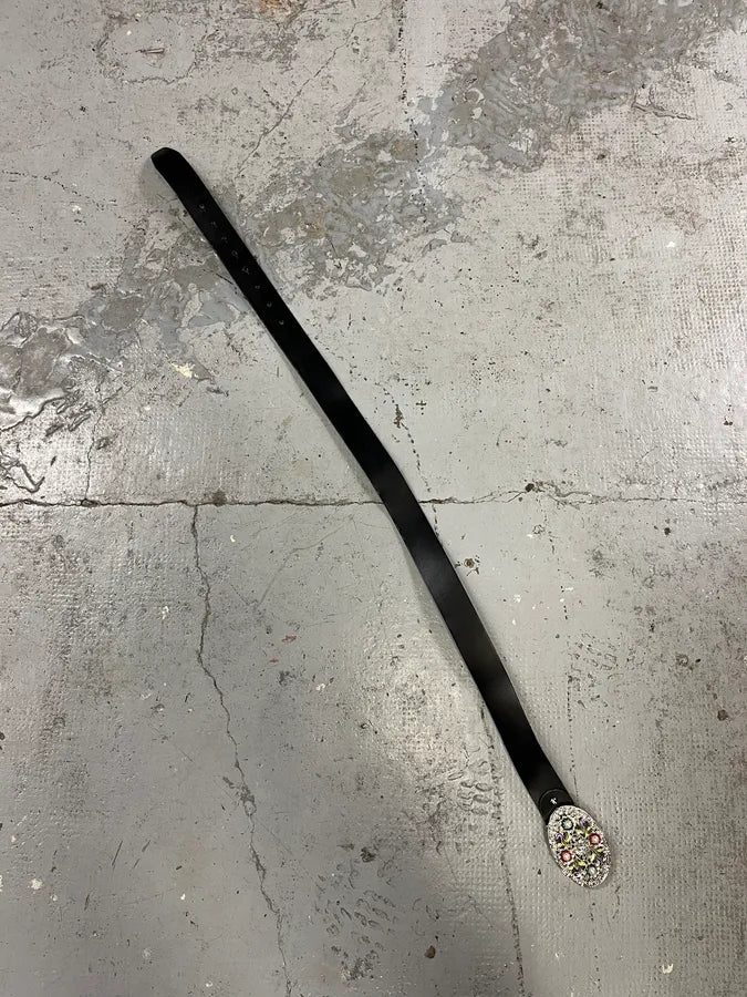 2000s Dolce & Gabbana Ornament Flowers Buckle Black Leather Belt uNOwnMp 6