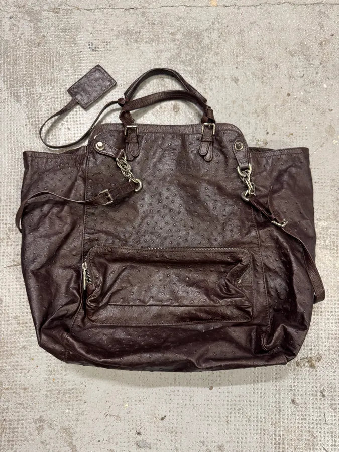 2000s Dolce & Gabbana Ostrich Effect Brown Leather Bag (OS) zNqyTvR 0