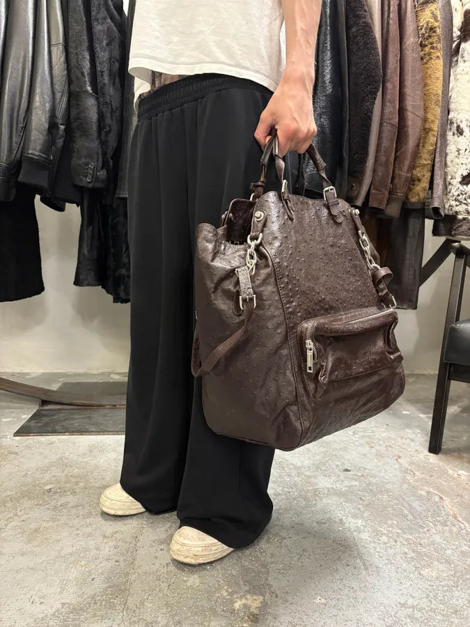 2000s Dolce & Gabbana Ostrich Effect Brown Leather Bag (OS) zNqyTvR 1
