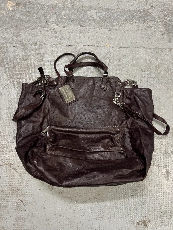 2000s Dolce & Gabbana Ostrich Effect Brown Leather Bag (OS) zNqyTvR 3