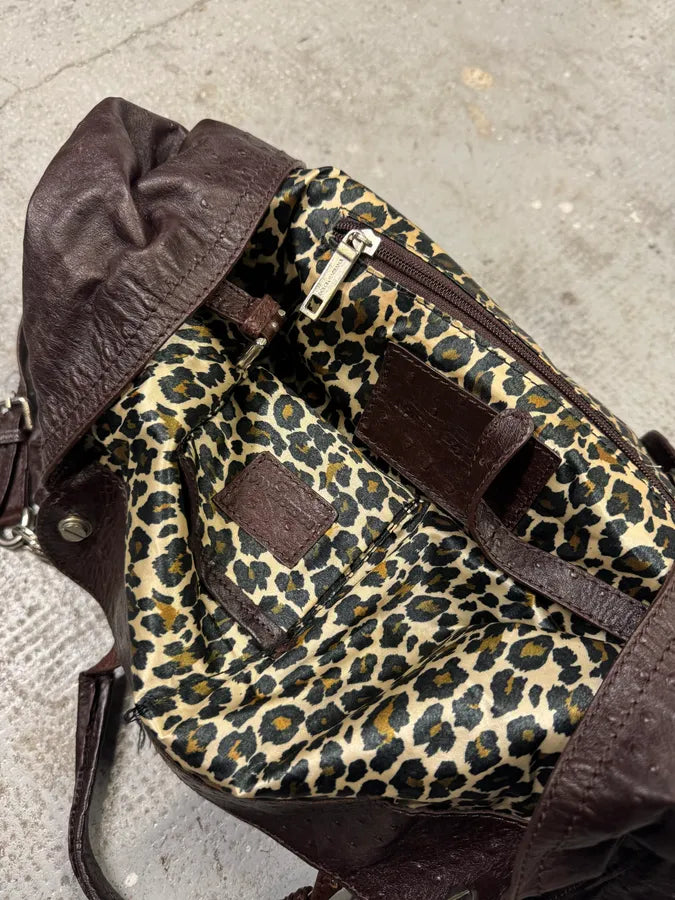 2000s Dolce & Gabbana Ostrich Effect Brown Leather Bag (OS) zNqyTvR 6