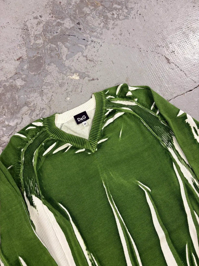 SS2007 Dolce & Gabbana Overprint Green V-Neck Sweater CyeHiaP 4