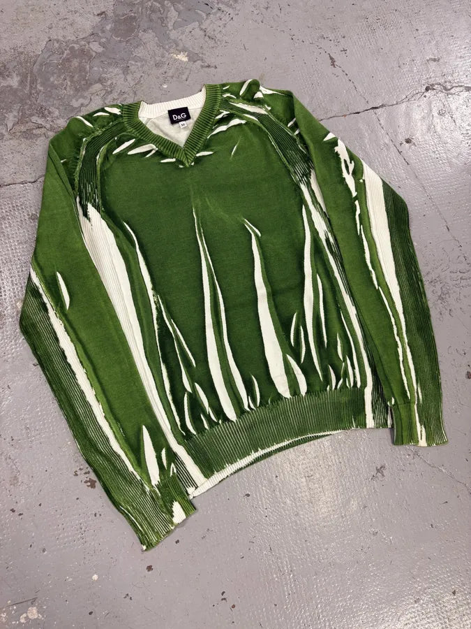SS2007 Dolce & Gabbana Overprint Green V-Neck Sweater CyeHiaP 3