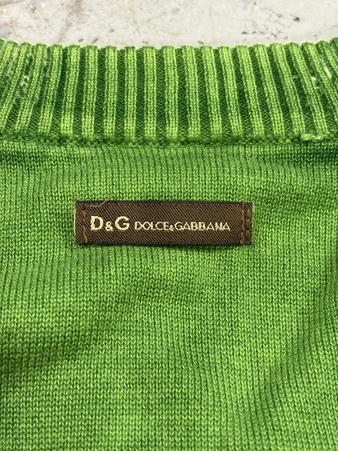 SS2007 Dolce & Gabbana Overprint Green V-Neck Sweater CyeHiaP 7