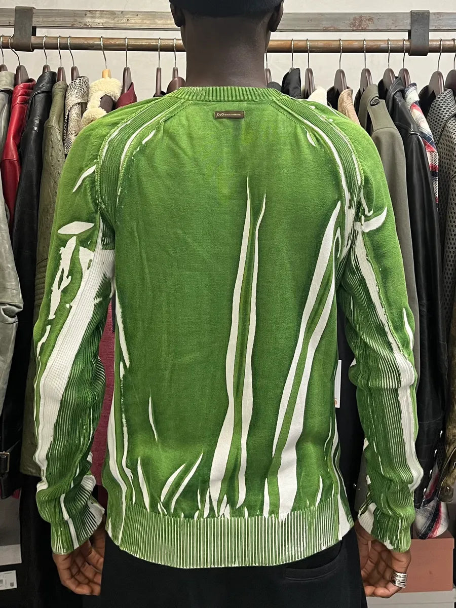 SS2007 Dolce & Gabbana Overprint Green V-Neck Sweater CyeHiaP 2