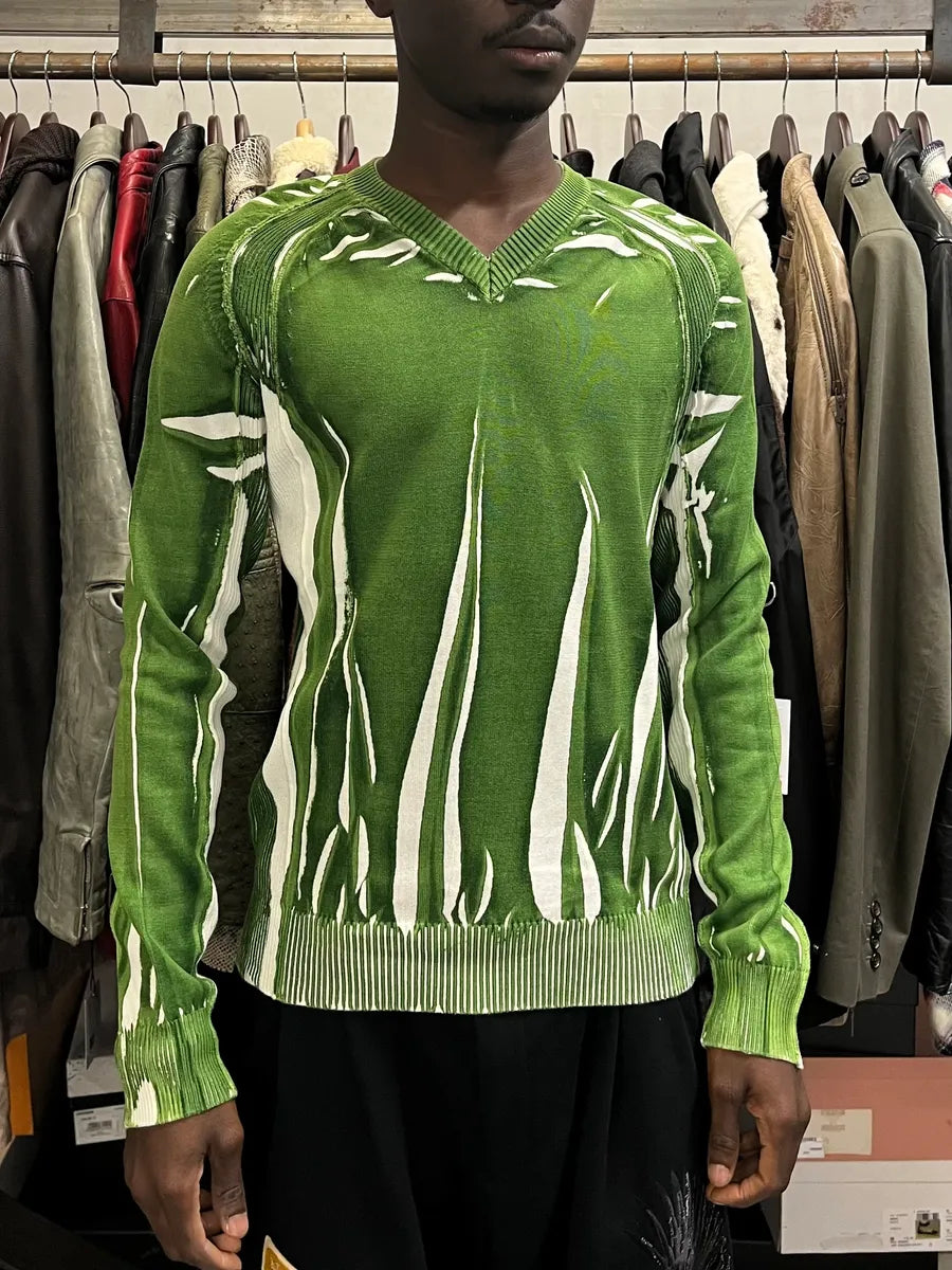 SS2007 Dolce & Gabbana Overprint Green V-Neck Sweater CyeHiaP 1
