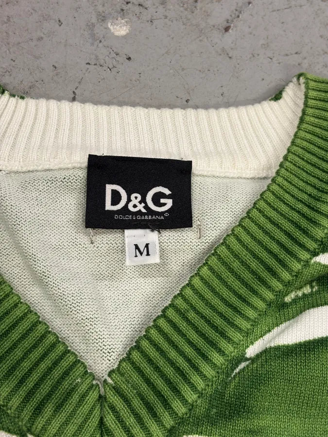 SS2007 Dolce & Gabbana Overprint Green V-Neck Sweater CyeHiaP 6