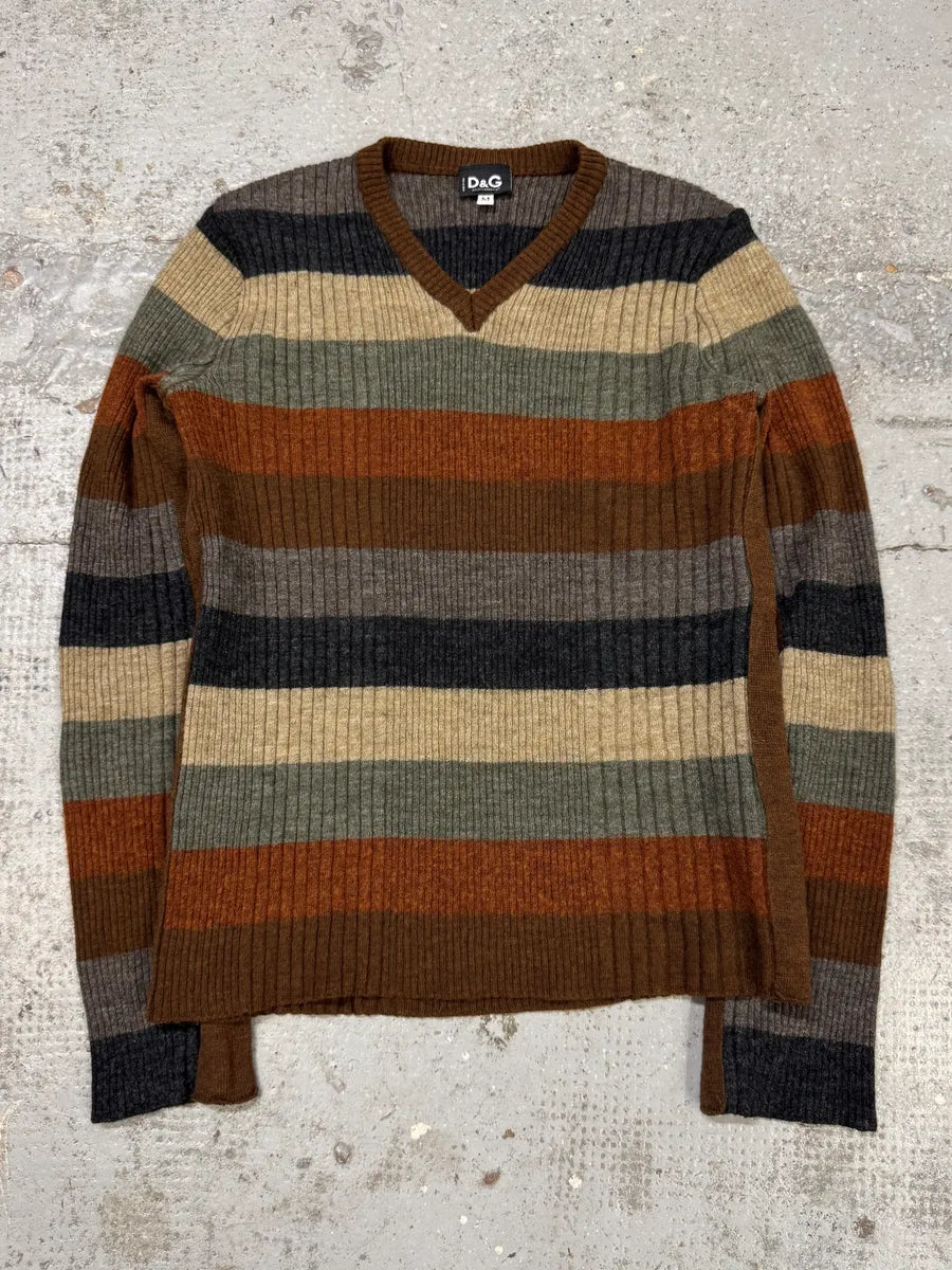 2000s Dolce & Gabbana Pastel Lines V-Neck Sweater brHUXNi 0