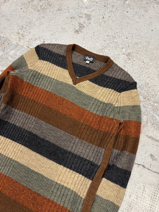 2000s Dolce & Gabbana Pastel Lines V-Neck Sweater brHUXNi 3