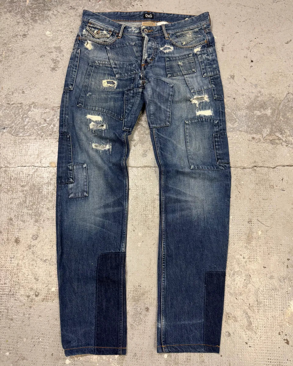 2000s Dolce & Gabbana Patches Blue Denim Jeans zhqbDbv 3