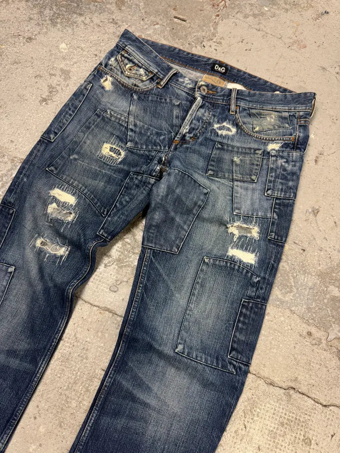 2000s Dolce & Gabbana Patches Blue Denim Jeans zhqbDbv 4