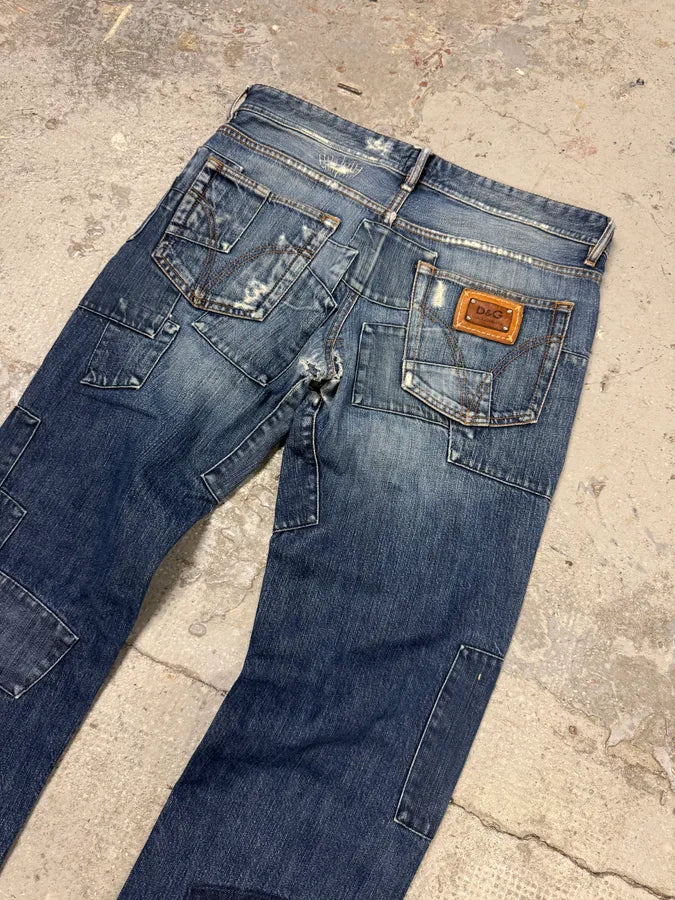 2000s Dolce & Gabbana Patches Blue Denim Jeans zhqbDbv 7