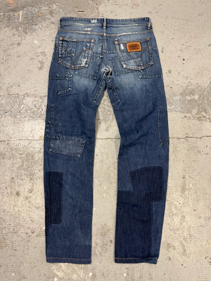 2000s Dolce & Gabbana Patches Blue Denim Jeans zhqbDbv 8