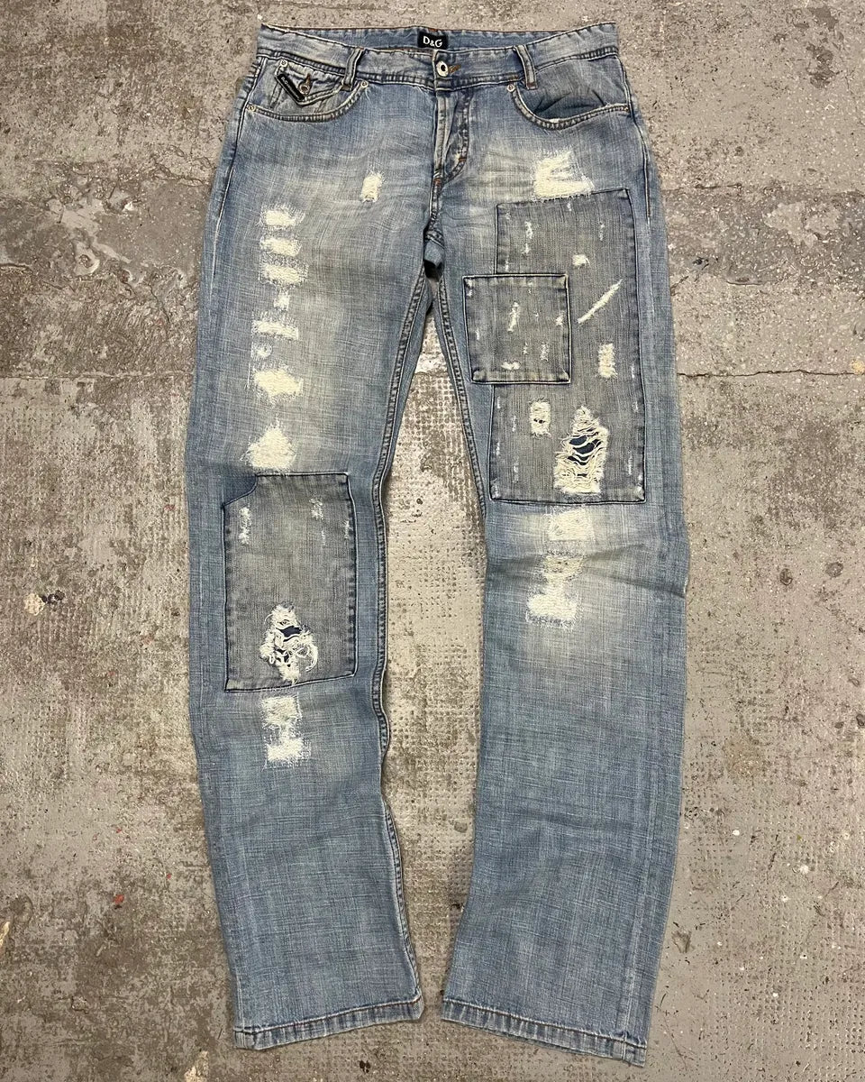 2000s Dolce & Gabbana Patches Blue Denim Jeans BcbQIzk 0