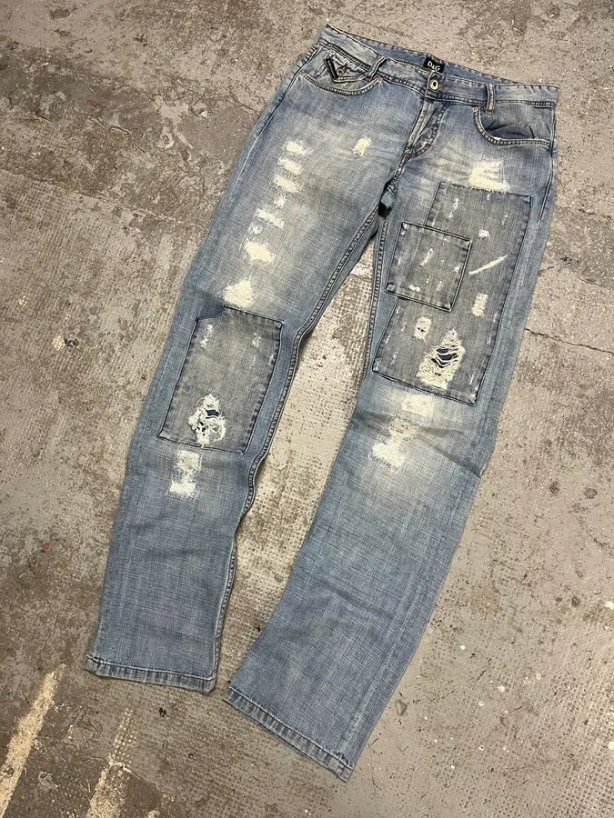2000s Dolce & Gabbana Patches Blue Denim Jeans (S/M) BcbQIzk 4