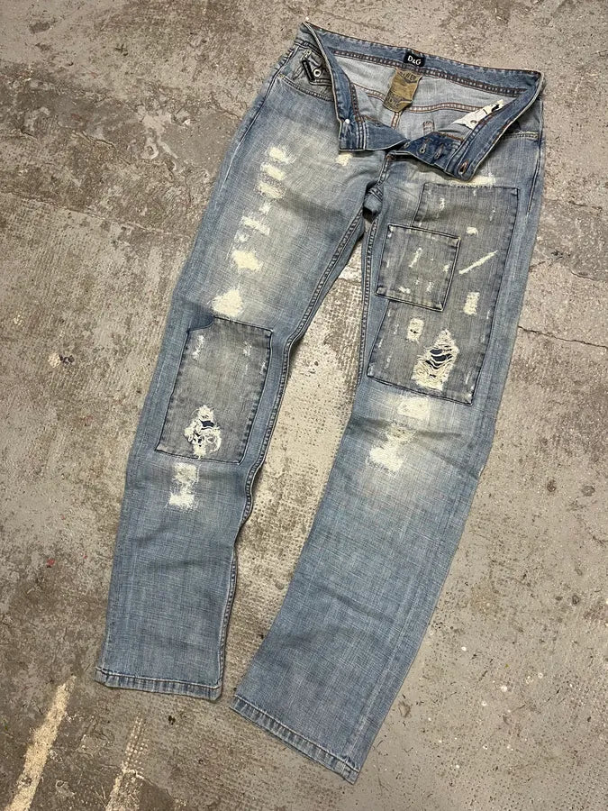 2000s Dolce & Gabbana Patches Blue Denim Jeans BcbQIzk 5