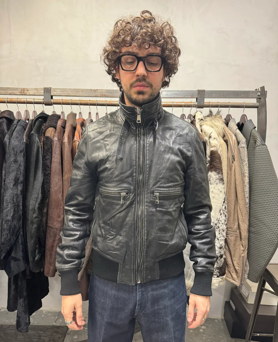 2000s Dolce & Gabbana Patina Dark Leather Jacket vXSzwvQ 1