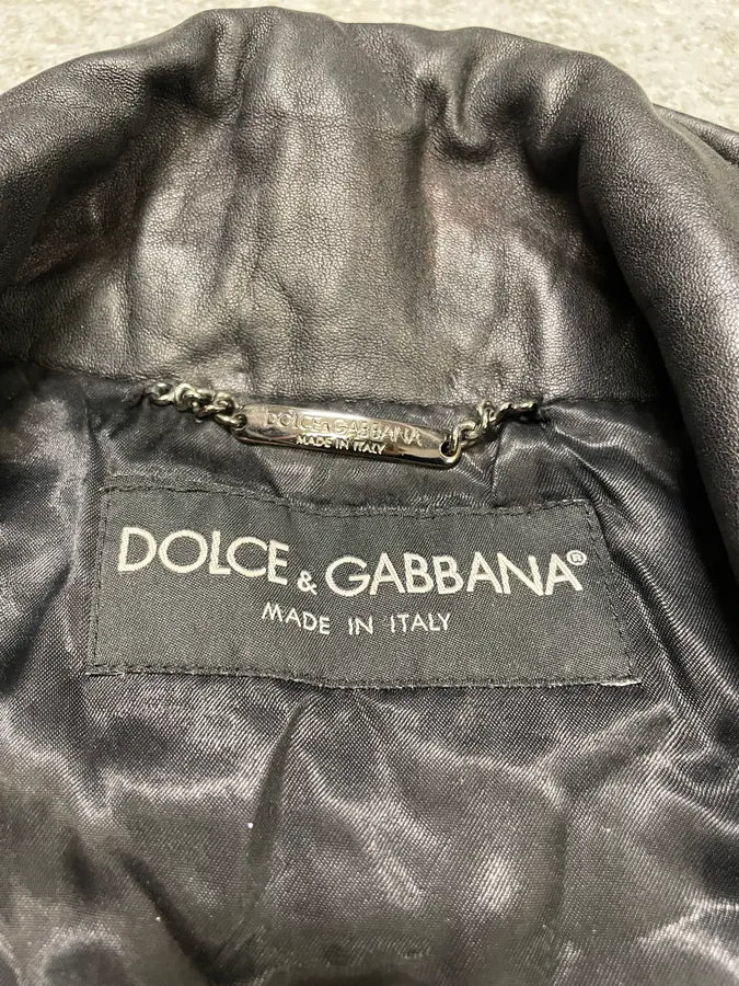 2000s Dolce & Gabbana Patina Dark Leather Jacket vXSzwvQ 10