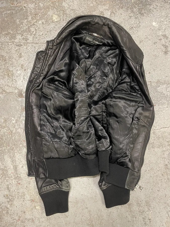 2000s Dolce & Gabbana Patina Dark Leather Jacket vXSzwvQ 7
