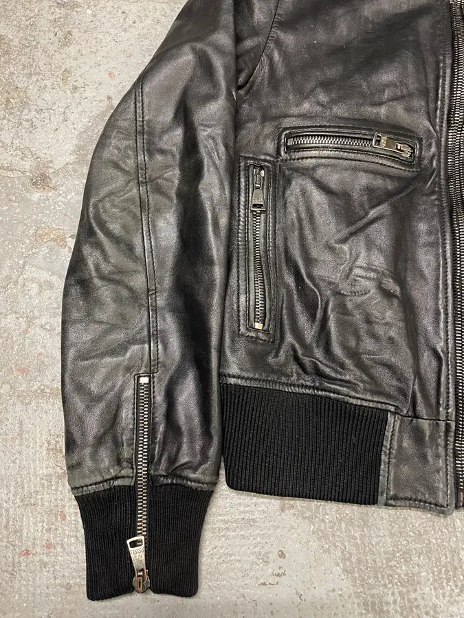 2000s Dolce & Gabbana Patina Dark Leather Jacket vXSzwvQ 8