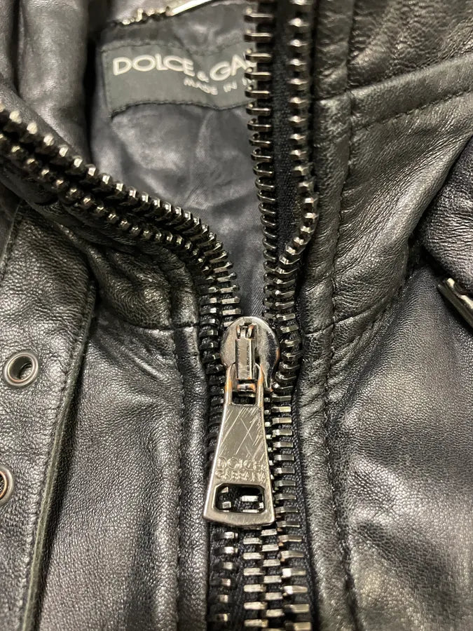 2000s Dolce & Gabbana Patina Dark Leather Jacket vXSzwvQ 9