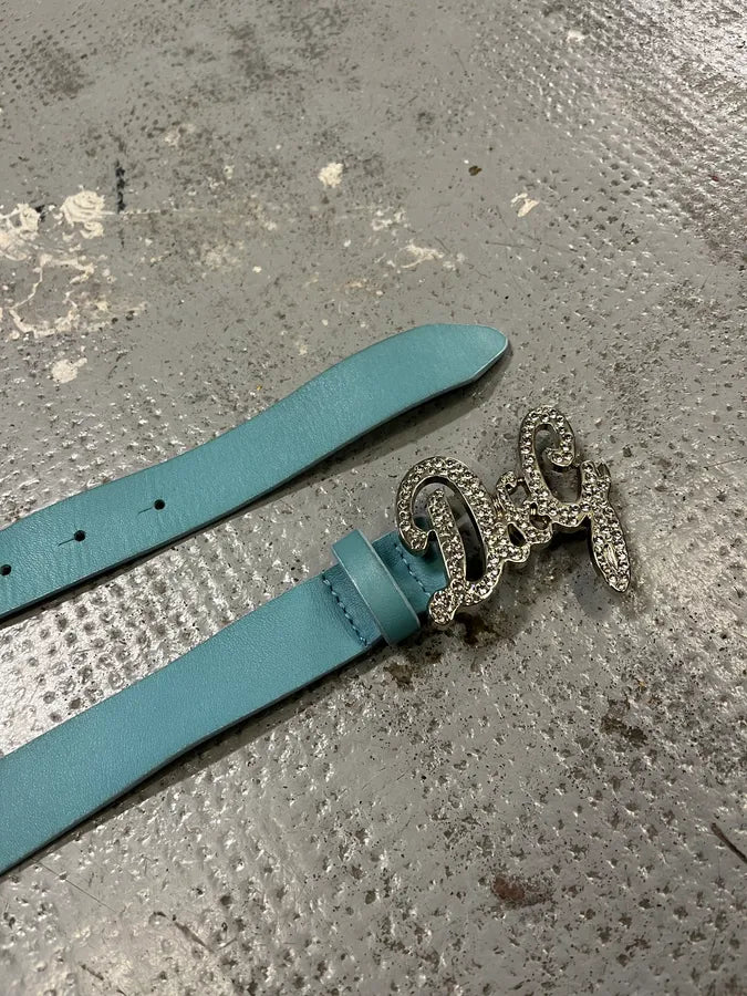 2000s Dolce & Gabbana Pave Buckle Baby Blue Leather Belt fJrVXRt 4