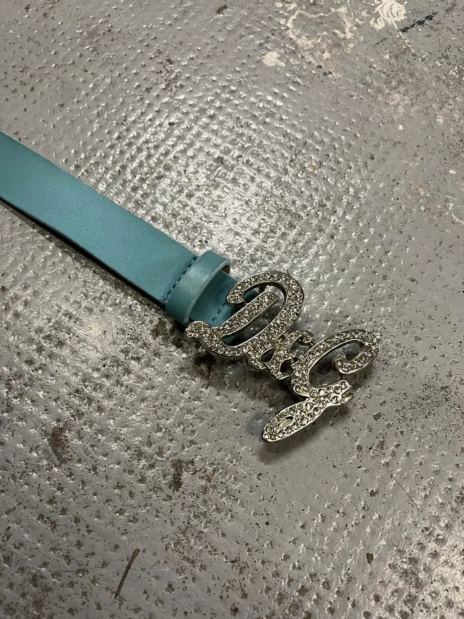 2000s Dolce & Gabbana Pave Buckle Baby Blue Leather Belt fJrVXRt 5