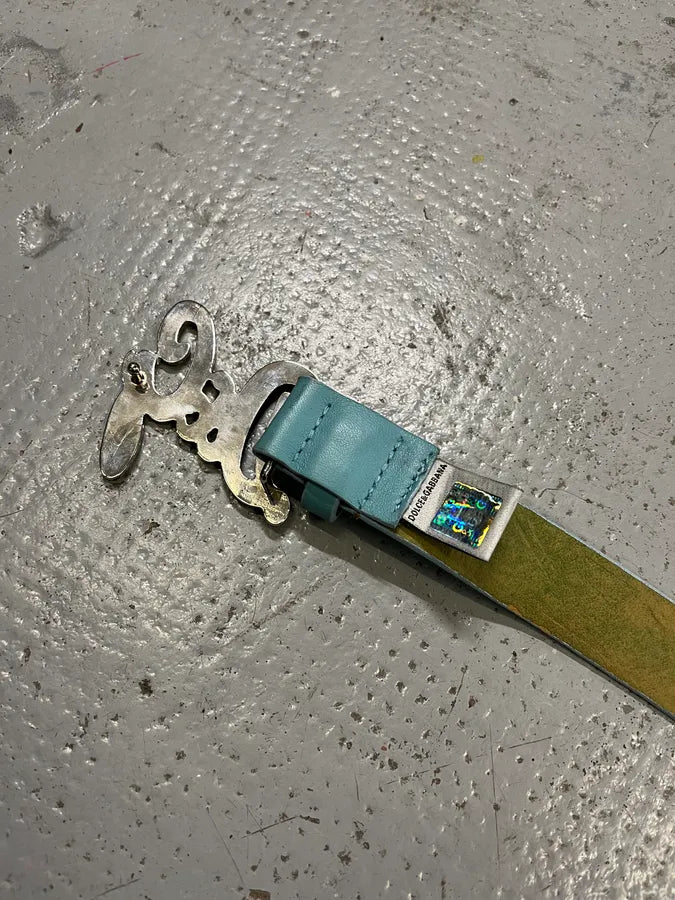 2000s Dolce & Gabbana Pave Buckle Baby Blue Leather Belt fJrVXRt 7
