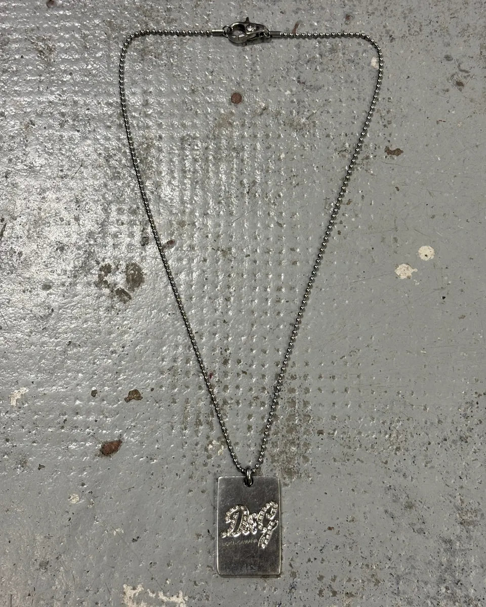2000s Dolce & Gabbana Pave Crystal Dog Tag Necklace OmZyCIF 0