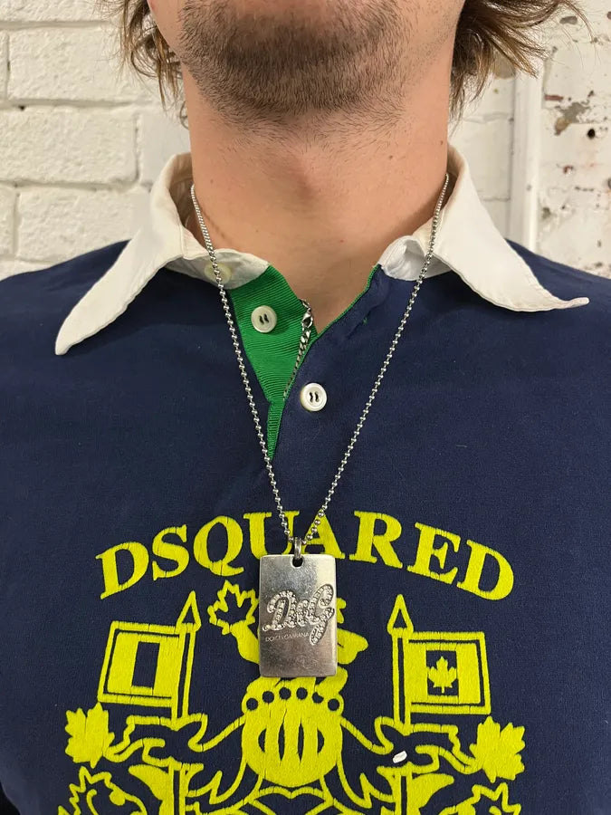 2000s Dolce & Gabbana Pave Crystal Dog Tag Necklace OmZyCIF 1