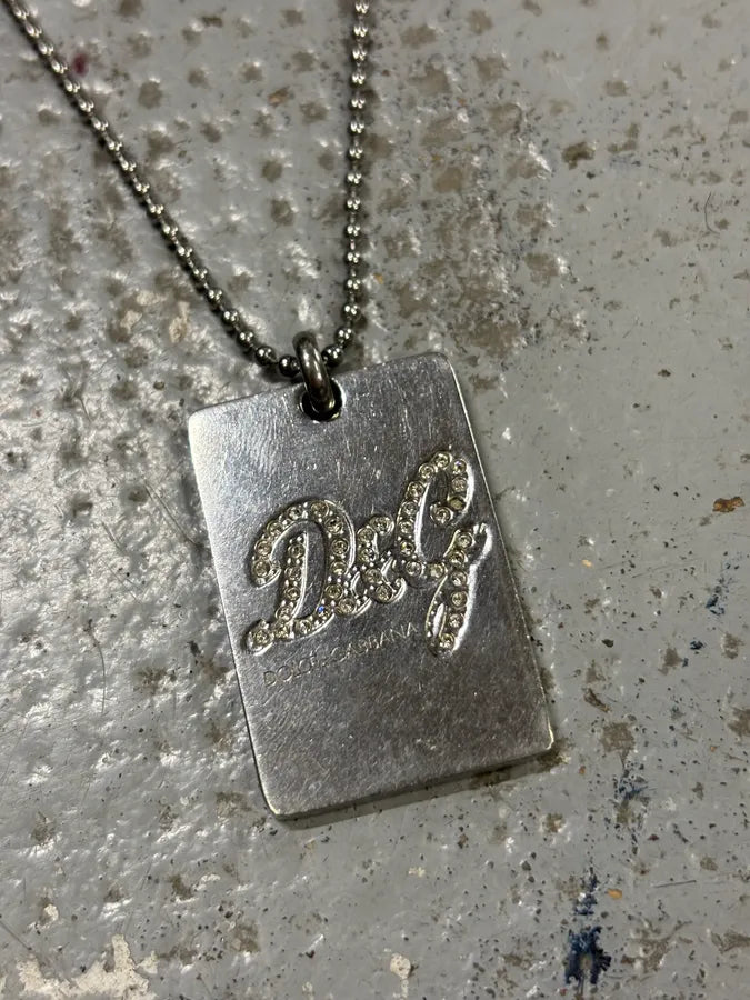 2000s Dolce & Gabbana Pave Crystal Dog Tag Necklace OmZyCIF 2