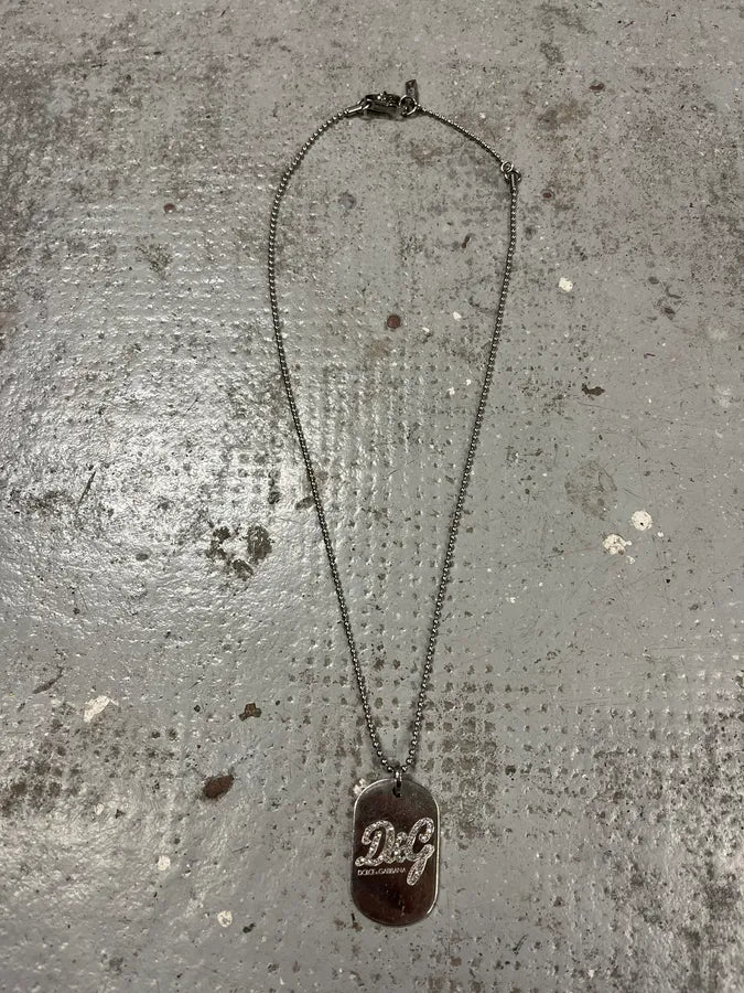 2000s Dolce & Gabbana Pave Crystal Dog Tag Necklace vquvjli 0