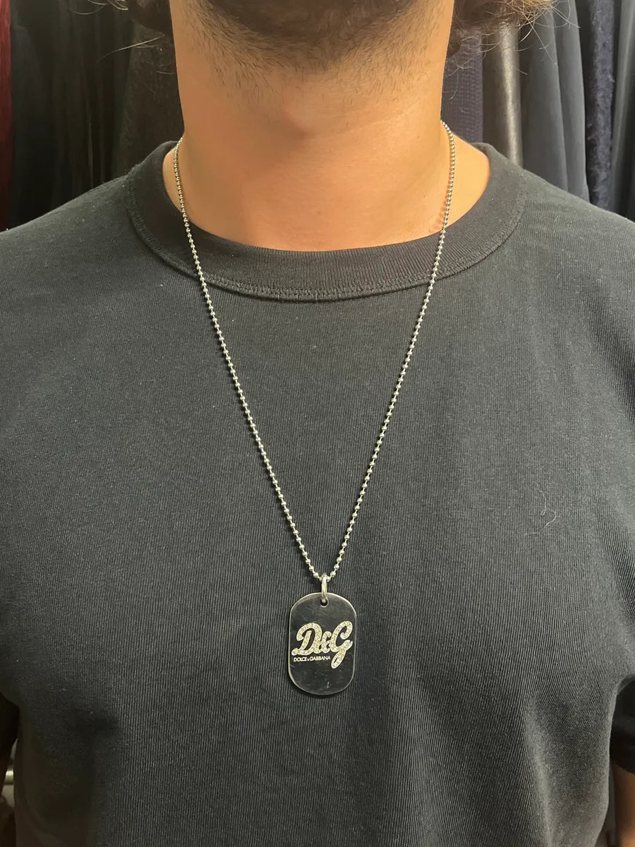 2000s Dolce & Gabbana Pave Crystal Dog Tag Necklace vquvjli 1