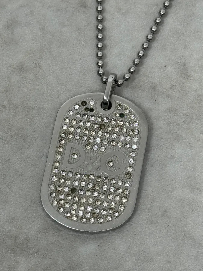 2000s Dolce & Gabbana Pave Dog Tag Necklace KCIXvUE 1