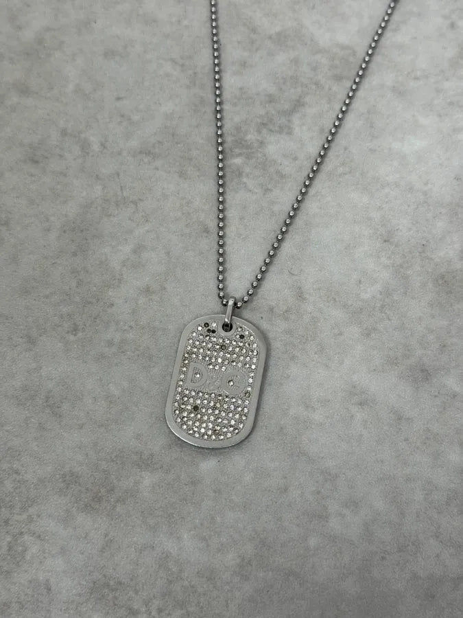 2000s Dolce & Gabbana Pave Dog Tag Necklace KCIXvUE 3
