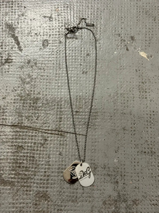2000s Dolce & Gabbana Pave Dog Tags Ball Chain Necklace QpKYiWF 0
