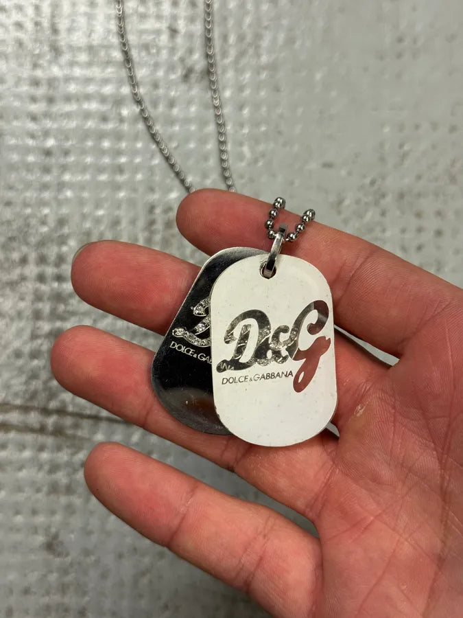 2000s Dolce & Gabbana Pave Dog Tags Ball Chain Necklace QpKYiWF 1