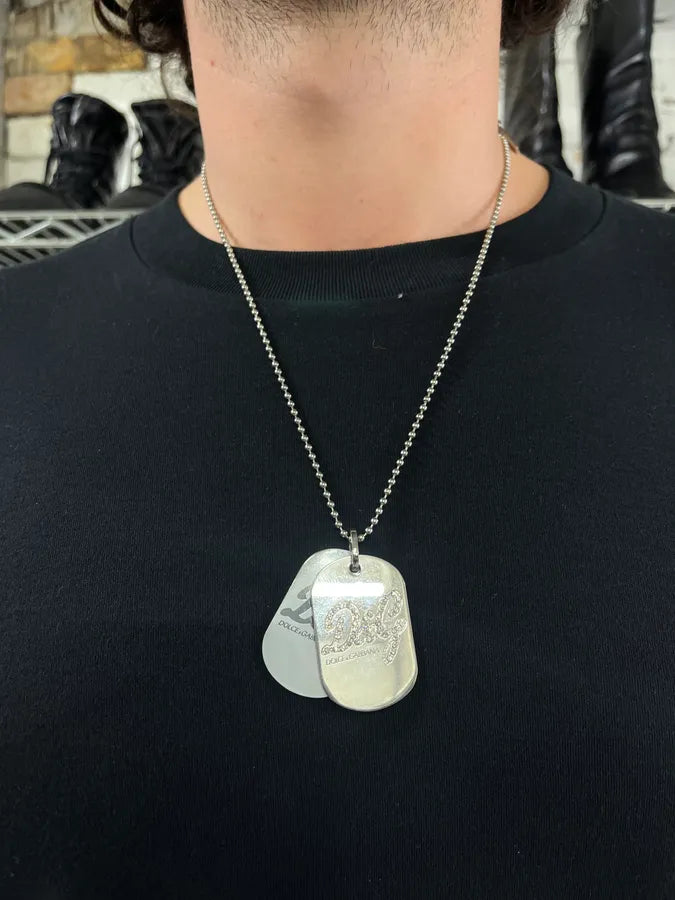 2000s Dolce & Gabbana Pave Dog Tags Ball Chain Necklace TLPgelz 1