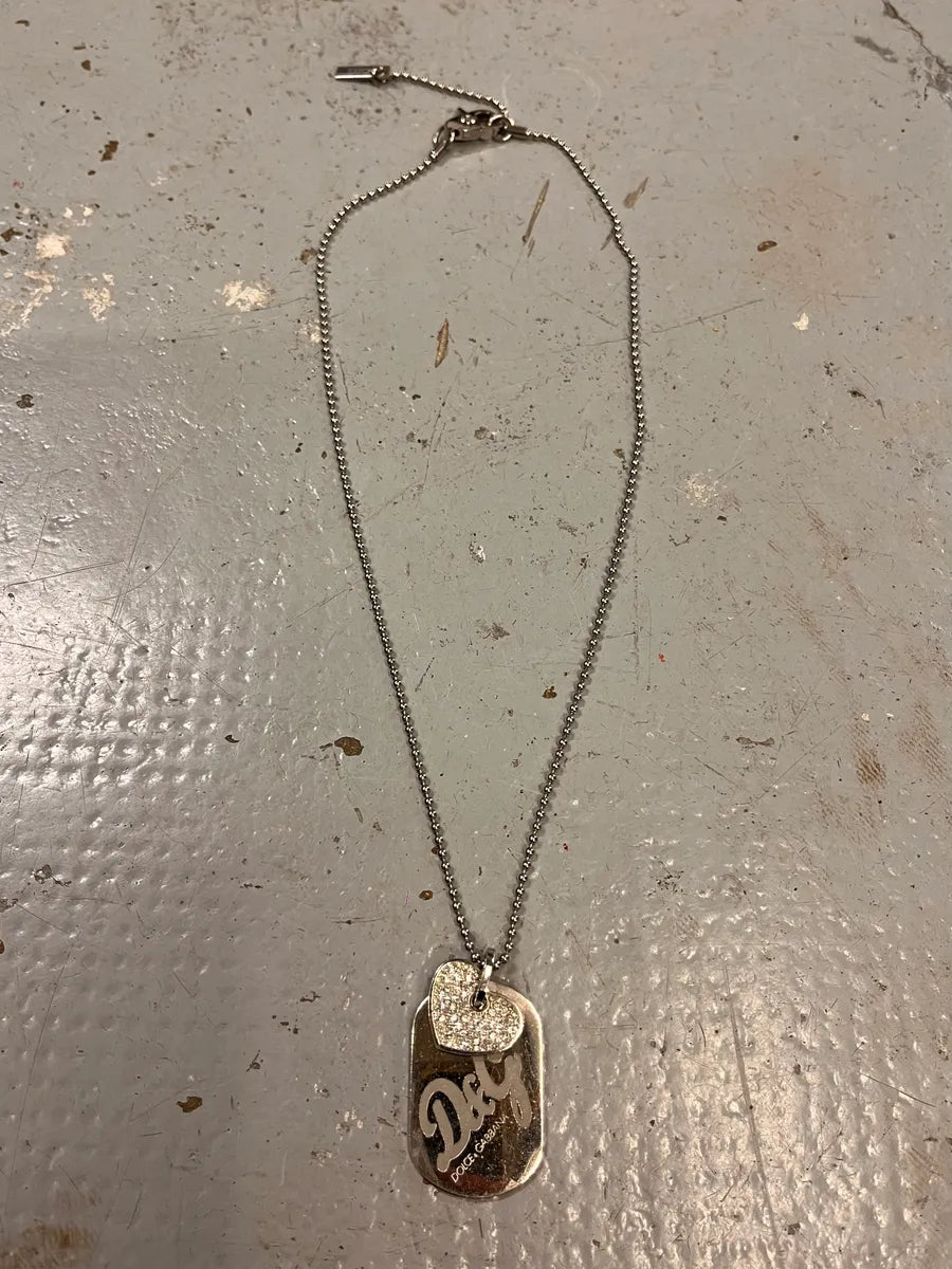2000s Dolce & Gabbana Pave Heart Dog Tag Necklace IjDisjI 0