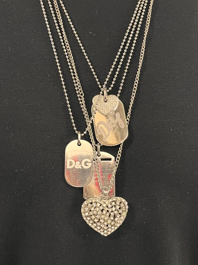 2000s Dolce & Gabbana Pave Heart Dog Tag Necklace IjDisjI 2