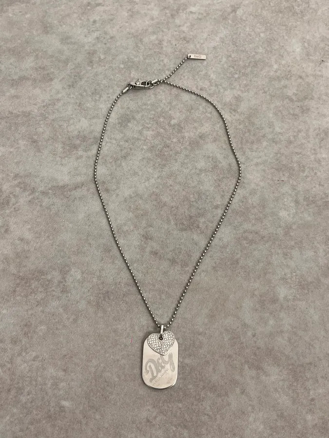 2000s Dolce & Gabbana Pave Heart Dog Tag Necklace VDlNafr 0