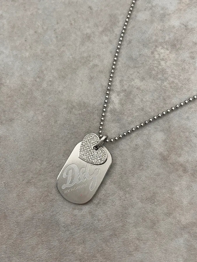 2000s Dolce & Gabbana Pave Heart Dog Tag Necklace VDlNafr 4