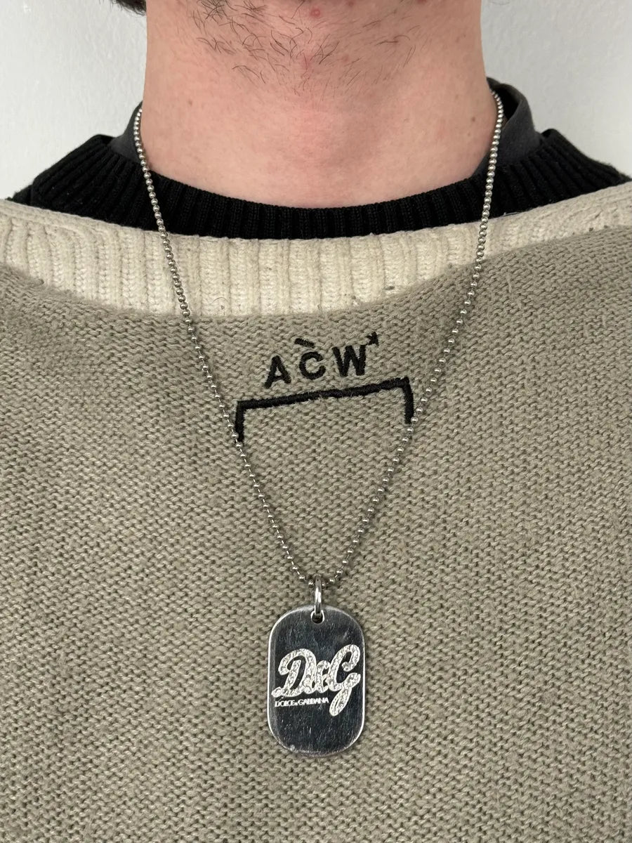 2000s Dolce & Gabbana Pave Logo Dog Tag Necklace FCxWXOB 1