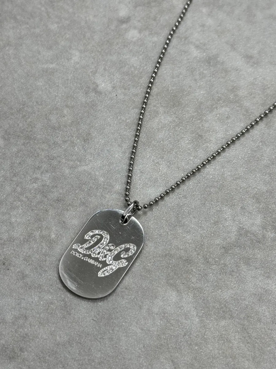 2000s Dolce & Gabbana Pave Logo Dog Tag Necklace FCxWXOB 2