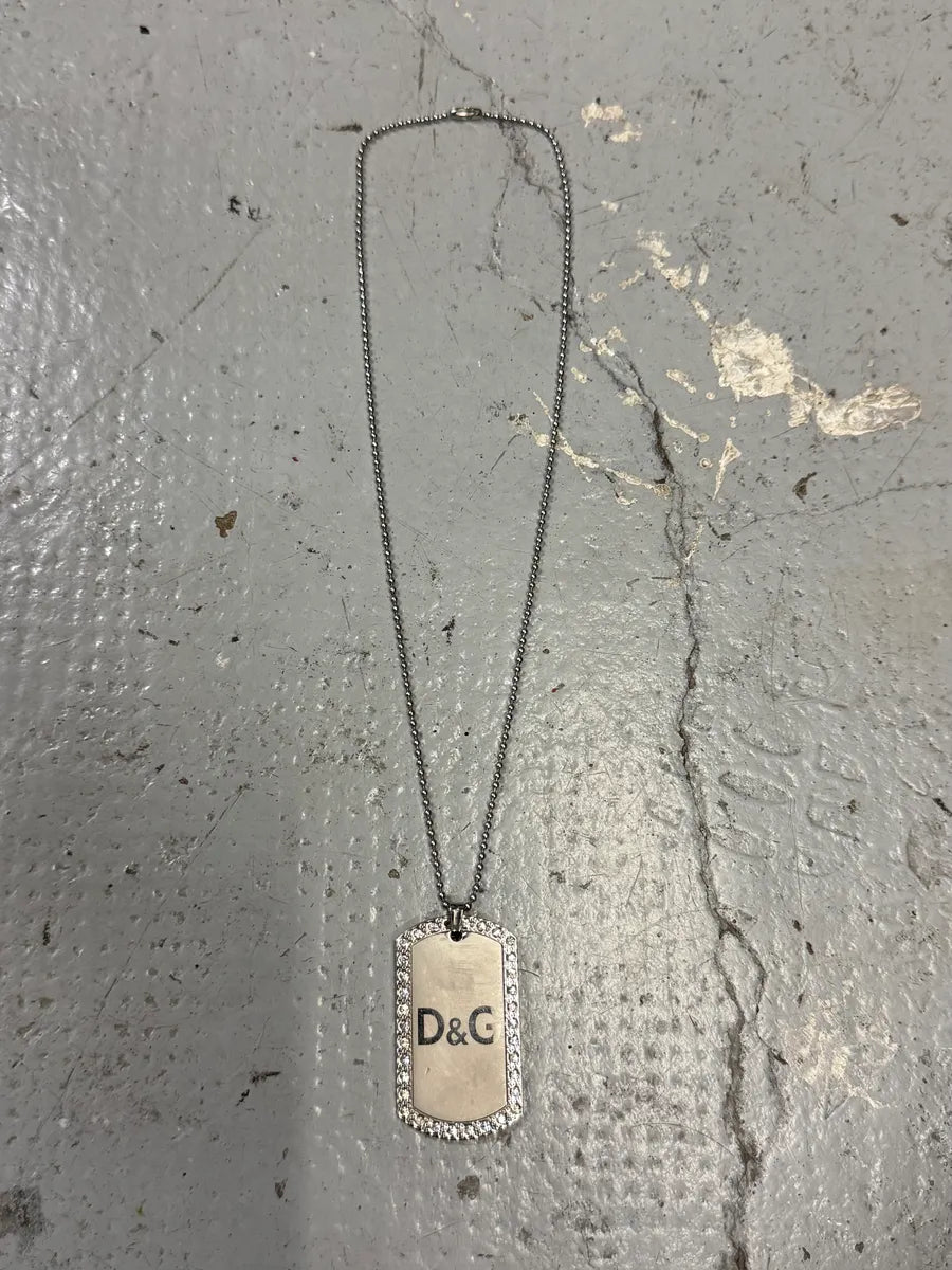 2000s Dolce & Gabbana Paved Dog Tag Ball Chain Necklace FRAaIwy 0