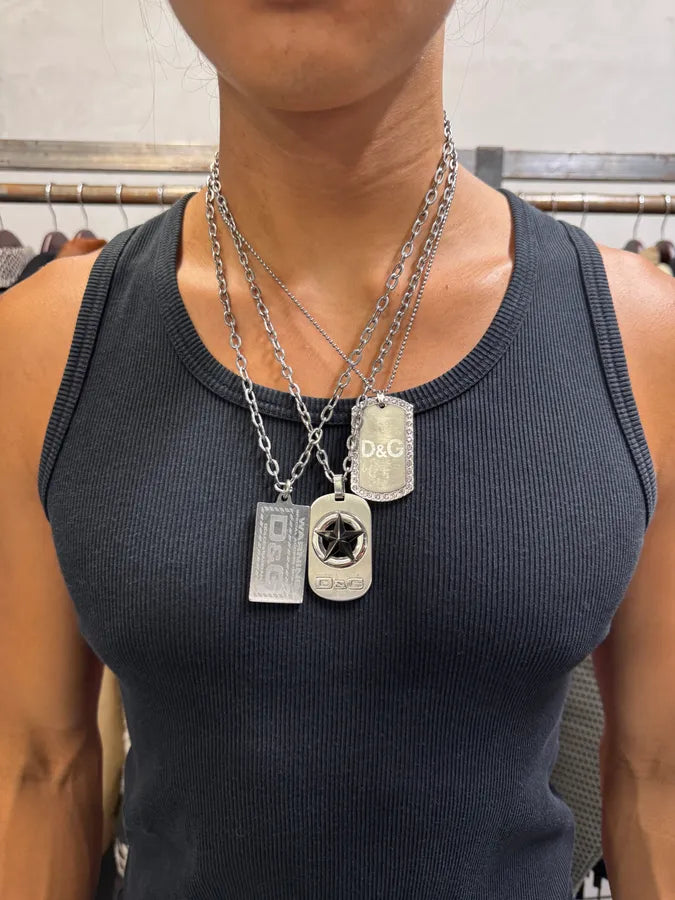 2000s Dolce & Gabbana Paved Dog Tag Ball Chain Necklace FRAaIwy 1