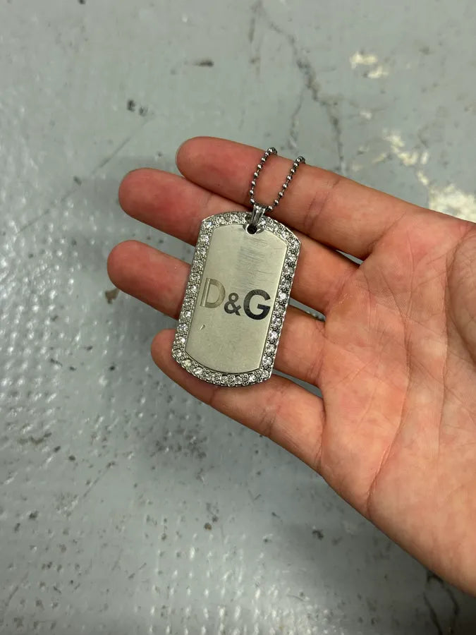 2000s Dolce & Gabbana Paved Dog Tag Ball Chain Necklace FRAaIwy 2