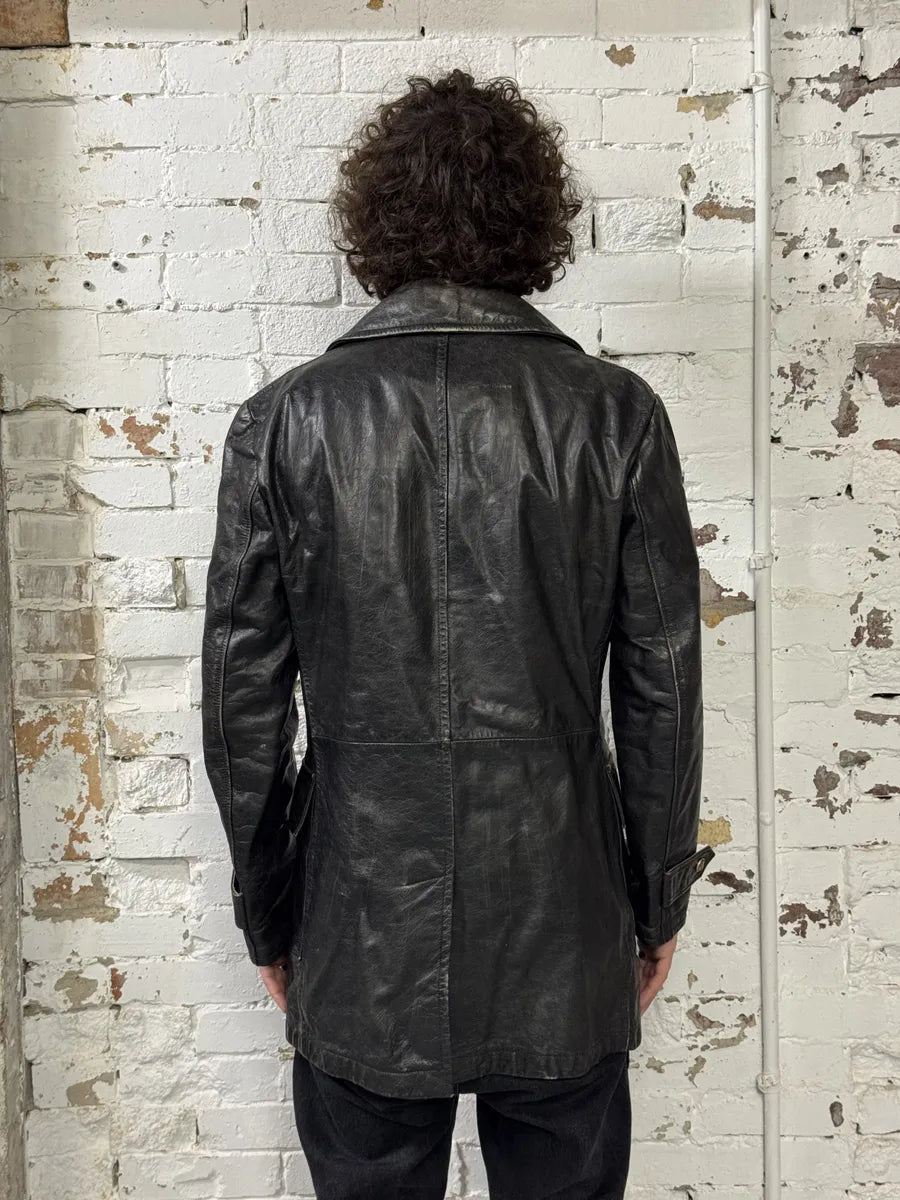 2000s Dolce & Gabbana Peacoat Officer Brut Black Leather Jacket diteGFZ 3